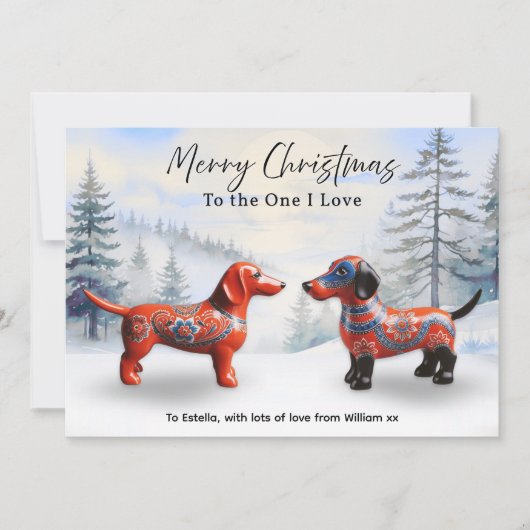 北欧ダックスノーパーソナライズされたクリスマス シーズンカード (正面)