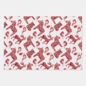 北欧ダーラ馬 モミジ 赤 青 クリスマス ラッピングペーパーシート (正面2)