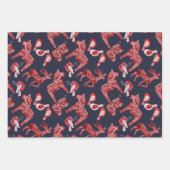 北欧ダーラ馬 モミジ 赤 青 クリスマス ラッピングペーパーシート (正面)