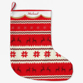 北欧トナカイパーソナライズされたパターン ラージクリスマスストッキング (正面)