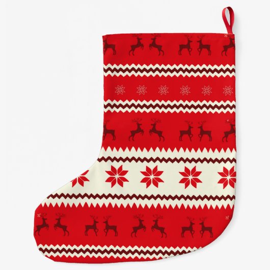 北欧トナカイパーソナライズされたパターン ラージクリスマスストッキング (裏面)