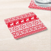 北欧トナカイ醜いクリスマスセーターパーティー スクエアペーパーコースター (アングル)