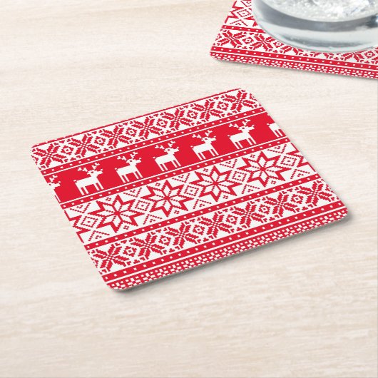 北欧トナカイ醜いクリスマスセーターパーティー スクエアペーパーコースター (アングル)