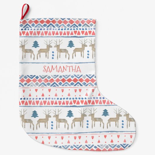 北欧トナディアスカンジナビアパーソナライズされたフェアイル ラージクリスマスストッキング (正面)