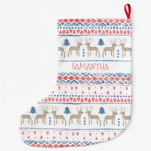 北欧トナディアスカンジナビアパーソナライズされたフェアイル ラージクリスマスストッキング (裏面)