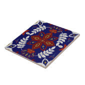 北欧ネイビーフローラリーフ水彩フォークアート タイル (側面)