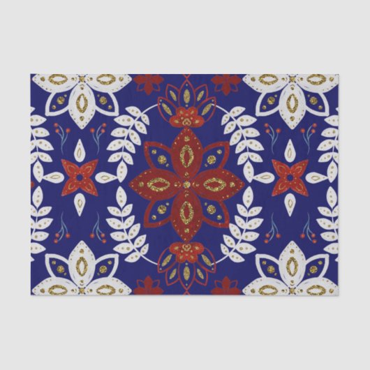 北欧ネイビーフローラリーフ水彩フォークアート 薄葉紙 (正面)