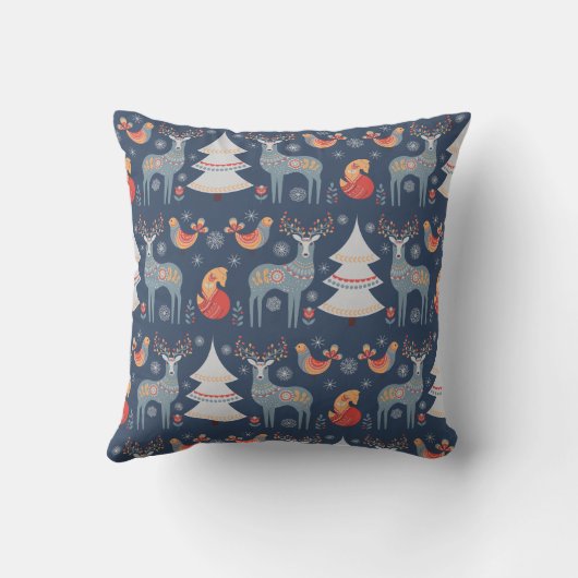 北欧ネイビーブルークリスマストインデアツリーフローラ クッション (裏面)