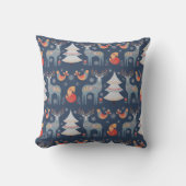 北欧ネイビーブルークリスマストインデアツリーフローラ クッション (正面)