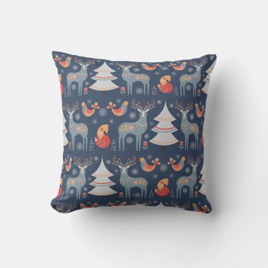 北欧ネイビーブルークリスマストインデアツリーフローラ クッション (正面)