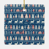 北欧ネイビーブルークリスマスワンダーランドミニマリスト セラミックオーナメント (裏面)