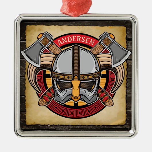 北欧バイキング戦士アックスノーザーメンパーソナライズされた メタルオーナメント (正面)