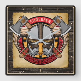 北欧バイキング戦士ADD NAME Norse Ax Norsemen  スクエア壁時計