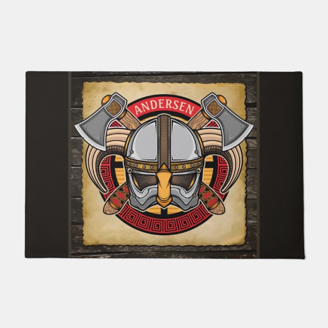 北欧バイキング戦士ADD NAME Norse Ax Norsemen ドアマット (正面)