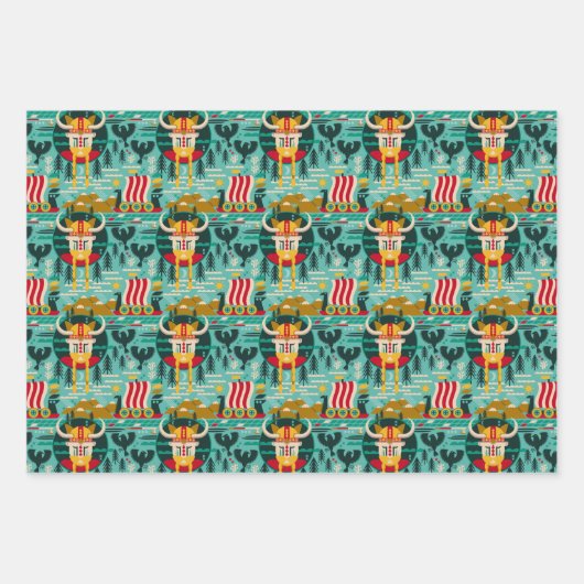 北欧バイキング船の模様ラッピング紙 ラッピングペーパーシート (正面2)