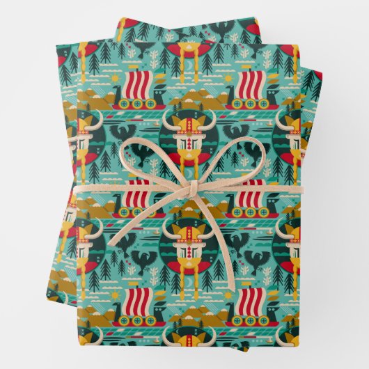 北欧バイキング船の模様ラッピング紙 ラッピングペーパーシート (インサイチュ)