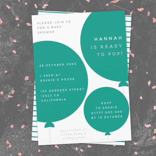 北欧バルーン |緑の赤モダンちゃんシャワー 招待状