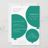 北欧バルーン |緑の赤モダンちゃんシャワー 招待状 (正面)