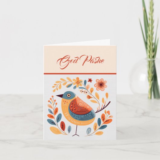 北欧バードオレンジイエローターコイズ神のパスケー カード (正面)