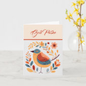 北欧バードオレンジイエローターコイズ神のパスケー カード (黄色い花)