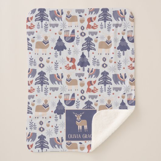 北欧パターパーソナライズされたン シェルパブランケット (正面)