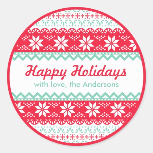 北欧パターンギフトラベル |ハッピーホリデーカスタムズ ラウンドシール (正面)