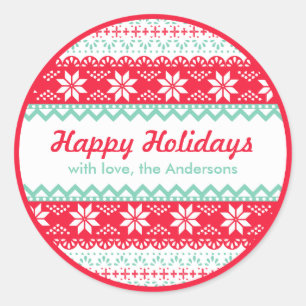 北欧パターンギフトラベル  ハッピーホリデーカスタムズ ラウンドシール