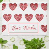 北欧パーソナライズされた赤いハートキッチンタオル キッチンタオル (折り畳み)