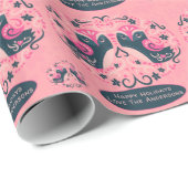 北欧ピンクブルーフォークアートバード ラッピングペーパー (ロールコーナー)