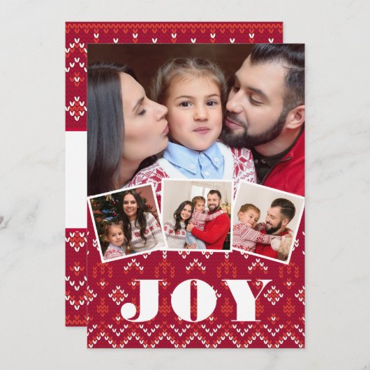 北欧フェアアイルJoyフォトコラージュクリスマス シーズンカード (正面/裏面)