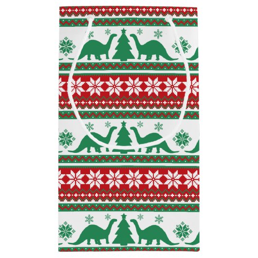 北欧フェア島ブロントサウルス恐竜のセーター スモールペーパーバッグ (裏面)