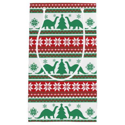 北欧フェア島ブロントサウルス恐竜のセーター スモールペーパーバッグ (正面)