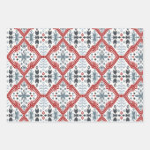 北欧フォークの枝と花赤ブルー ラッピングペーパーシート (正面3)