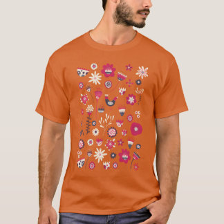 北欧フォークの鳥花おもしろい Tシャツ