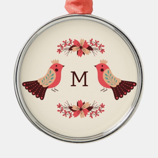 北欧フォークの鳥花モチーフ メタルオーナメント (正面)