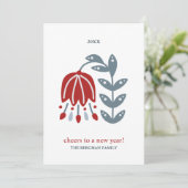 北欧フォークアートの赤い花の2つの写真のクリスマス シーズンカード (スタンド正面)