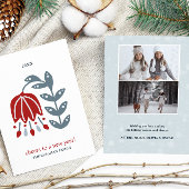 北欧フォークアートの赤い花の2つの写真のクリスマス シーズンカード