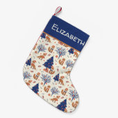 北欧フォークアートキツネin雪クリスマスツリー スモールクリスマスストッキング (正面 (吊り時))