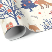 北欧フォークアートキツネin雪クリスマスツリー ラッピングペーパー (ロールコーナー)