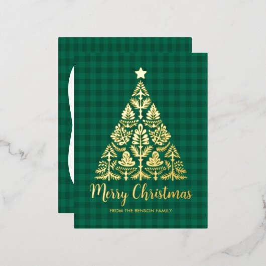 北欧フォークアートクリスマスツリー金ゴールド 箔シーズンポストカード (正面/裏面)