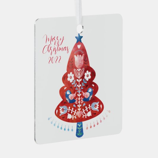 北欧フォークアートクリスマスツリー メタルオーナメント (正面右)