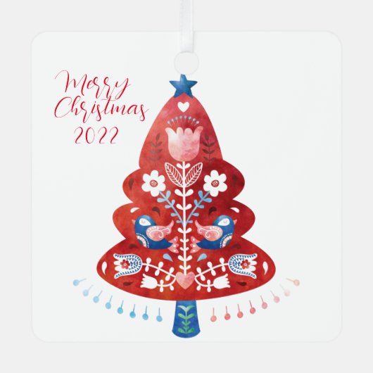 北欧フォークアートクリスマスツリー メタルオーナメント (正面)