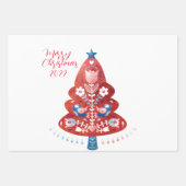 北欧フォークアートクリスマスツリー ラッピングペーパーシート (正面)
