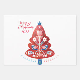 北欧フォークアートクリスマスツリー ラッピングペーパーシート