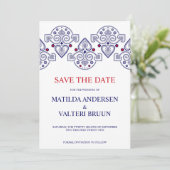 北欧フォークアートスカンジネイビーウェディング日付を保存 招待状 (スタンド正面)