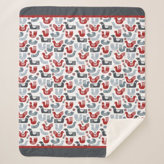 北欧フォークアートバードパターン シェルパブランケット (正面)