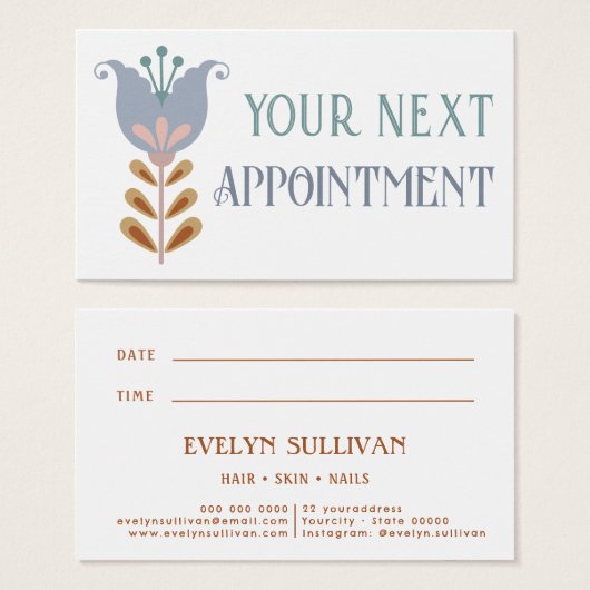 北欧フォークアートフラワーアポイントメントカード (正面&裏面)