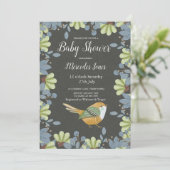 北欧フォークアートフローラバードベイビーシャワーセージ緑 招待状 (スタンド正面)