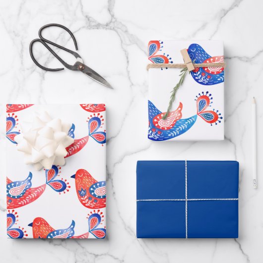 北欧フォークアートラッピング紙シート ラッピングペーパーシート (正面)