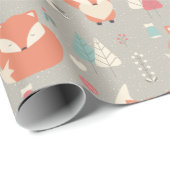 北欧フォークアートレッドキツネ花 ラッピングペーパー (ロールコーナー)